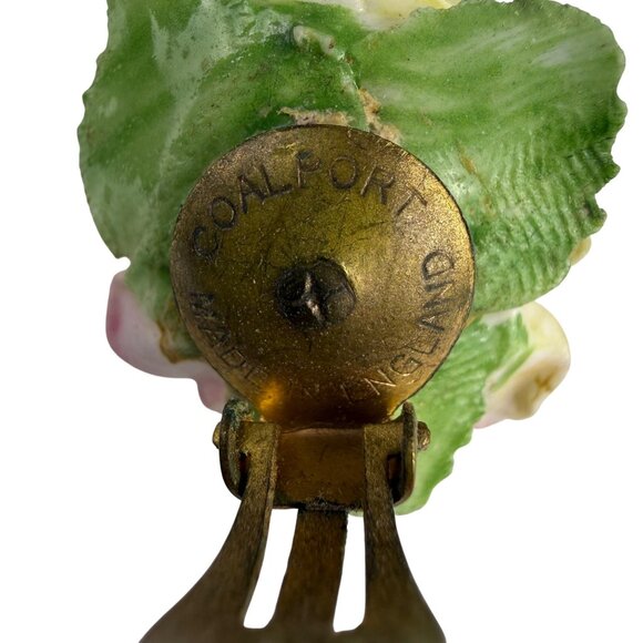 Coalport Hand-Painted Ceramic Clip Earrings & Brooch Multi-Color Floral Set - Picture 6 of 8